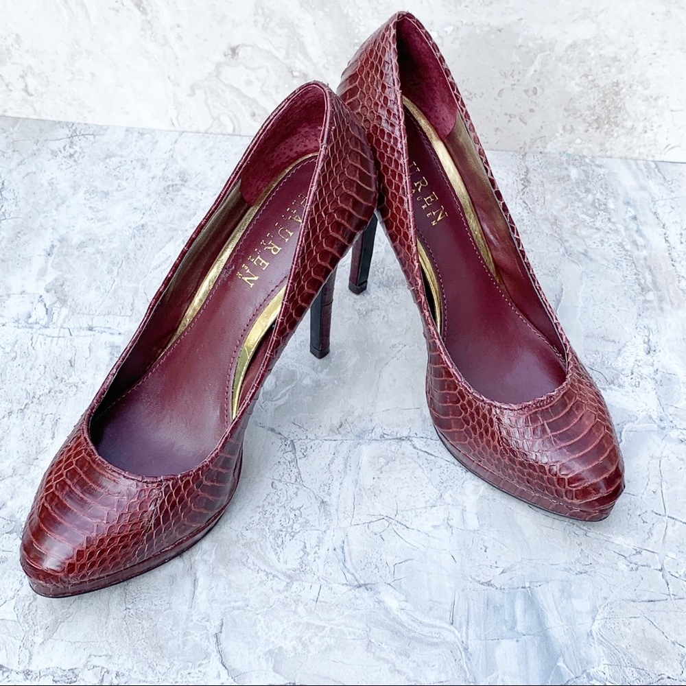 Lauren Ralph Lauren Burgundy Croc Print Heels 6.5